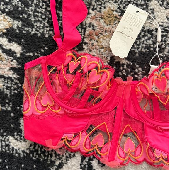For Love & Lemons Graphic Hearts Bustier in Pink XS - Picture 3 of 7